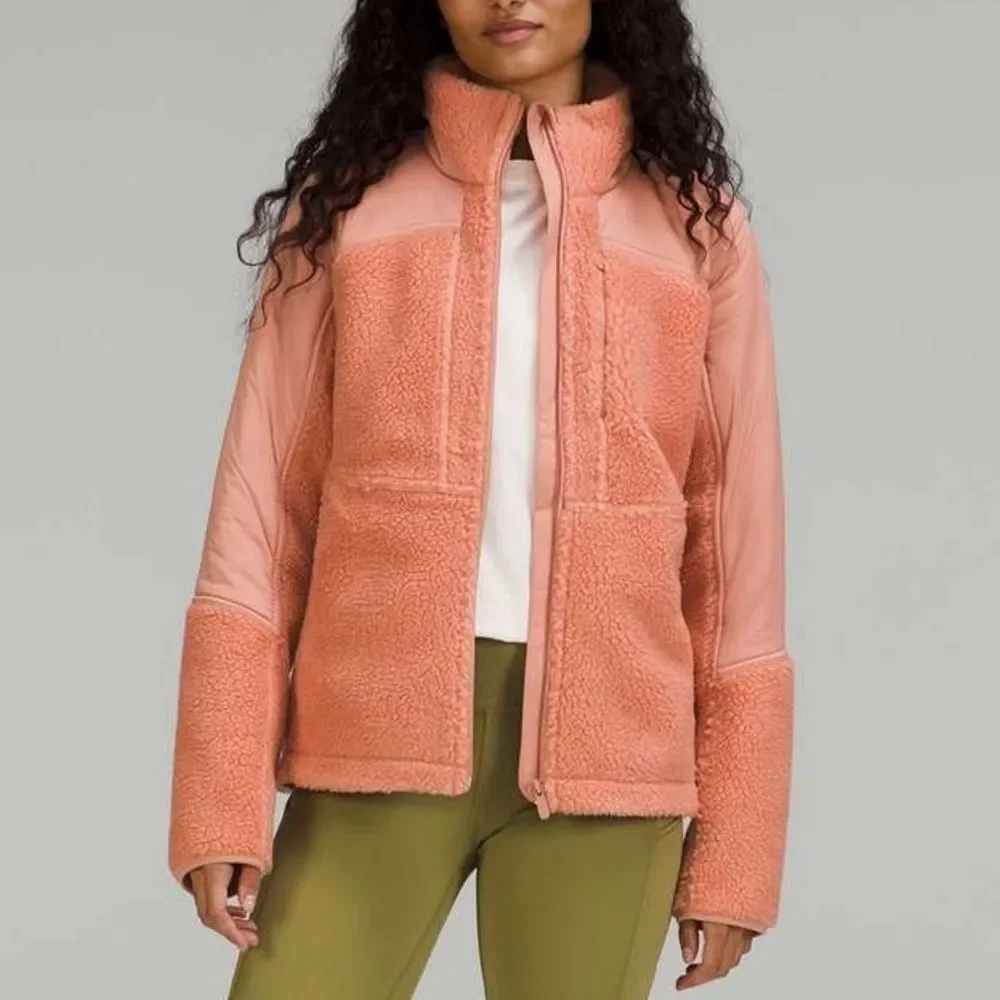 NWT Lululemon Textured Fleece Full Zip Jacket Pink Savannah Size 12 Athleisure